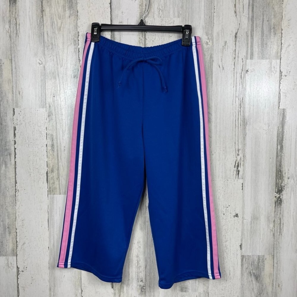 Vintage American Sweetheart crop pant side stripes activewear blue‎ pink white
